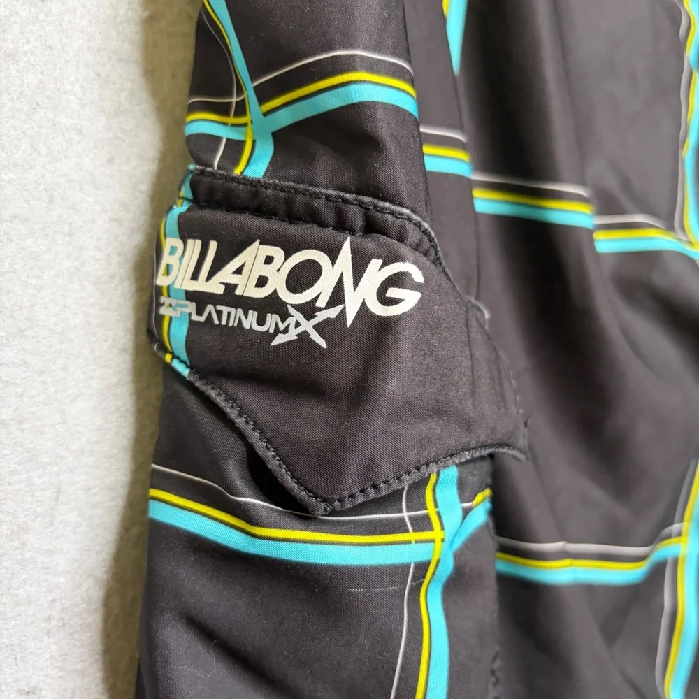 Billabong Board Shorts Mens 31 Black Platinum X Plaid Y2K Swim Trunks EG60